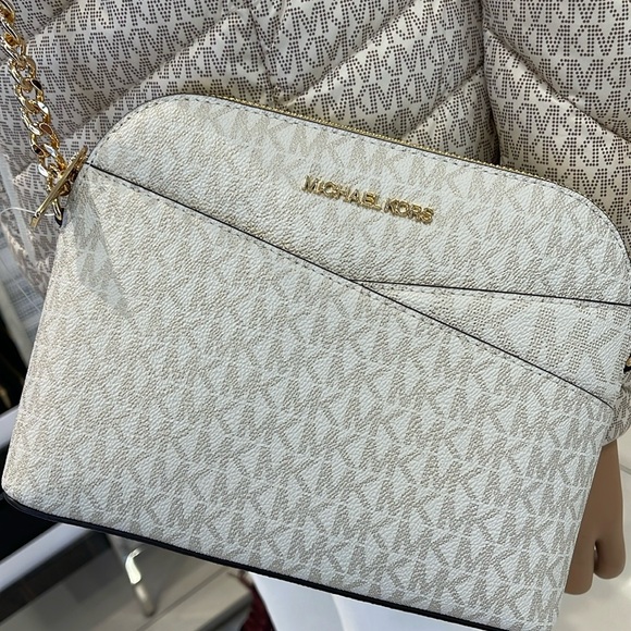 Michael Kors Jet Set Travel Medium Metallic Signature Logo Dome Crossbody Satchl - Picture 10 of 16